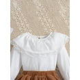 thumbnail image 3 of ZAXARRA Kids Girl Fall Outfits Lace Trim Doll Collar Tie-Up Long Sleeve Tops and Solid Color Ruffles Cake Skirts, 3 of 6