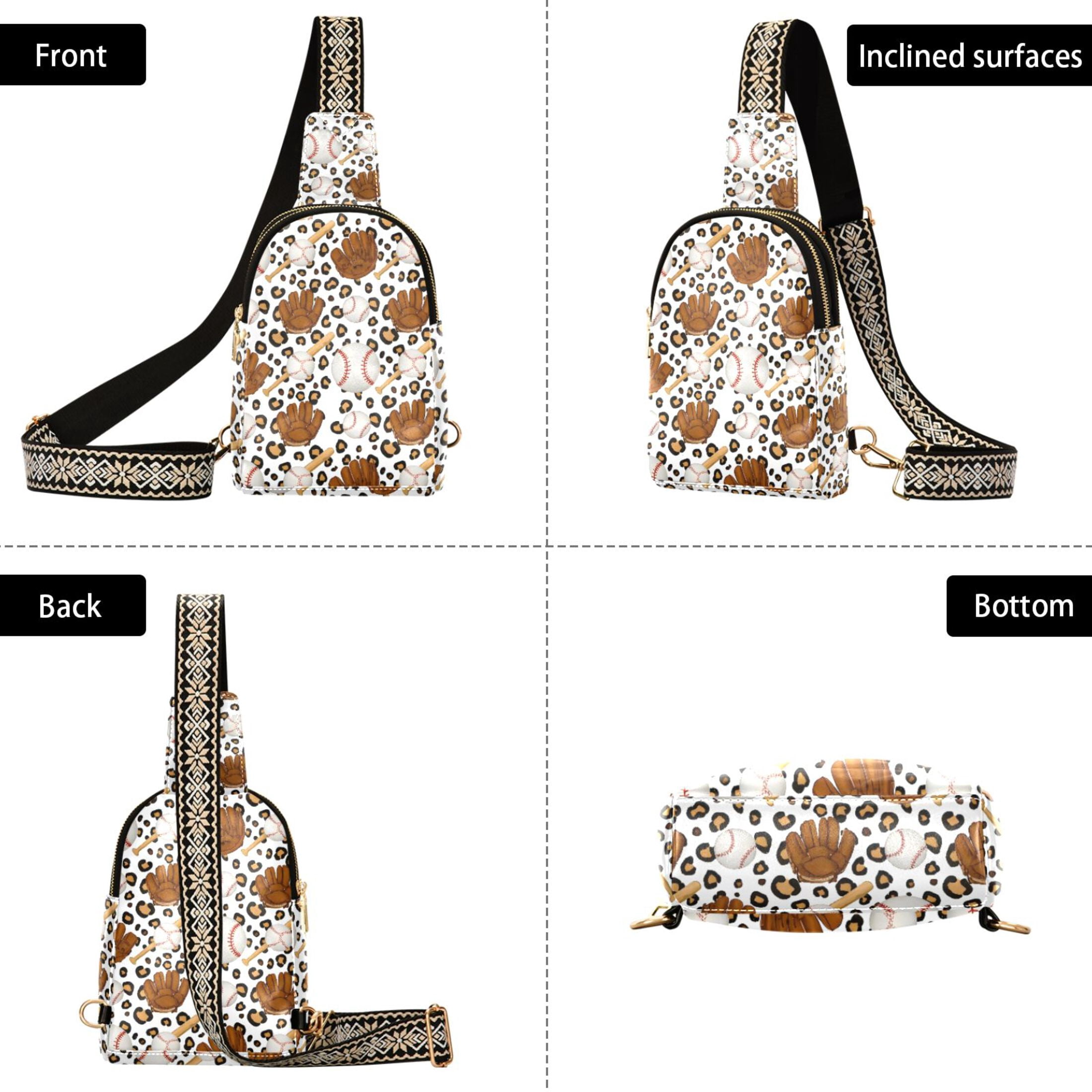 ALAZA Baseballs Leopard Sling Bag for Women Men Waterproof Crossbody Chest Bags