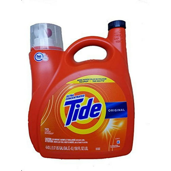 Tide Original 037000777335 High Efficiency Laundry Detergent 150 Oz / 4.43L Mega Value Size -110 Loads (2x Ultra Concentrated) More Power Per Drop