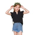 thumbnail image 4 of Tiijoy Girls Summer Ruffle Sleeve Shirt Casual Solid V Neck Blouse Top, Green, Sizes 5-14, 4 of 5