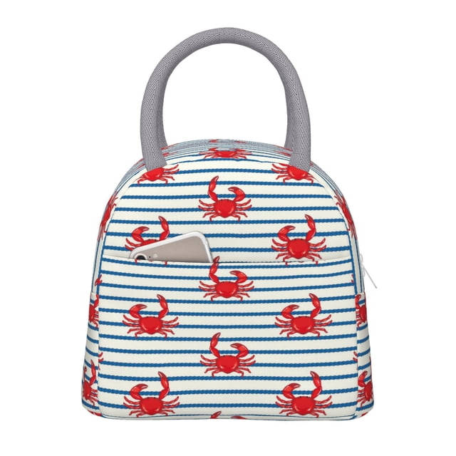 Fotbe Cute Red Crabs With Nautical Bolsa de Almuerzo con Estampado, Lonchera Aislada, Contenedor de Comida Reutilizable Tipo Cooler a Prueba de Fugas