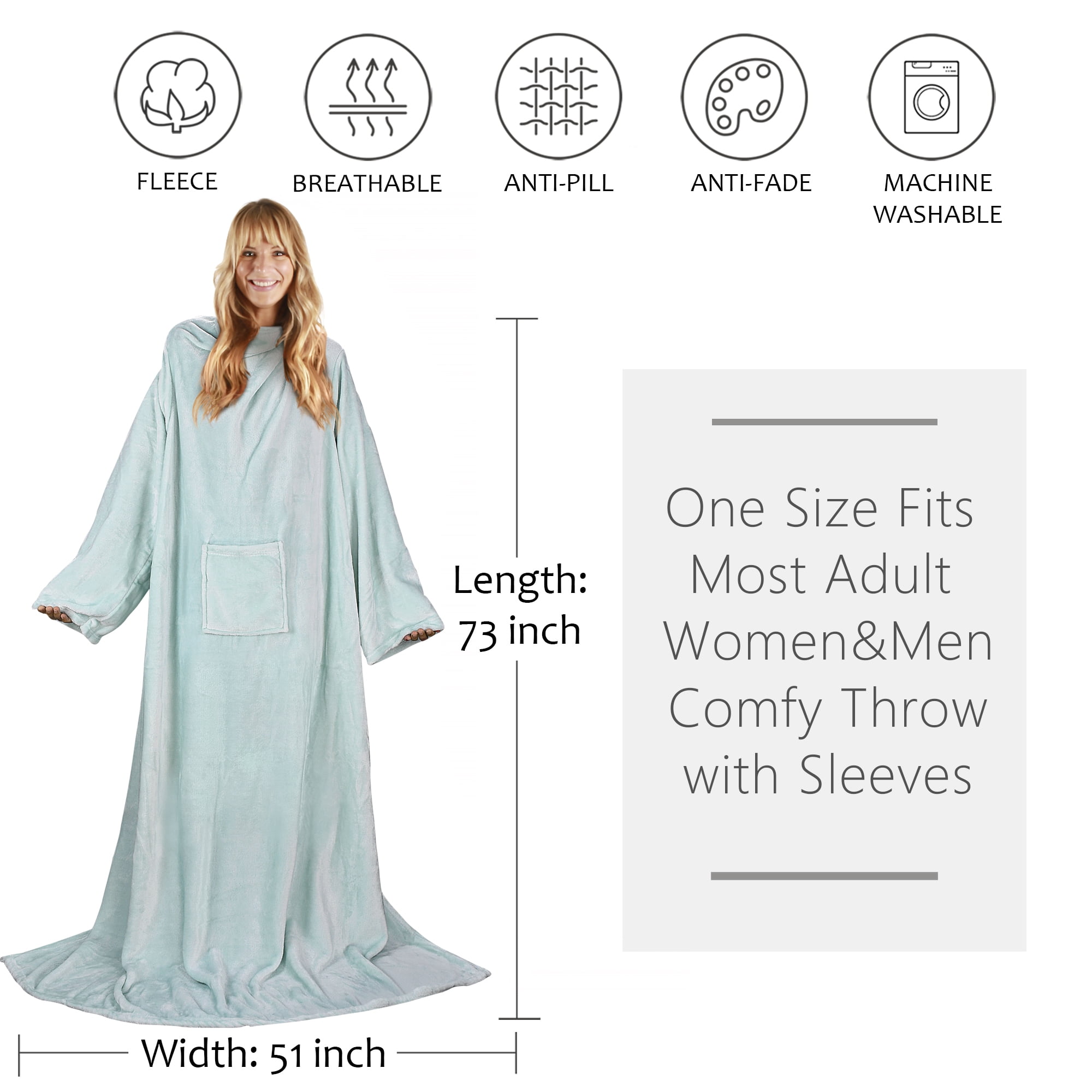 home comforts blanket Blanket with Sleeves, Super Soft Wearable TV Blanket Robe Fleece for Adults 73 x 51”| Cozy Warm, Lightweigh