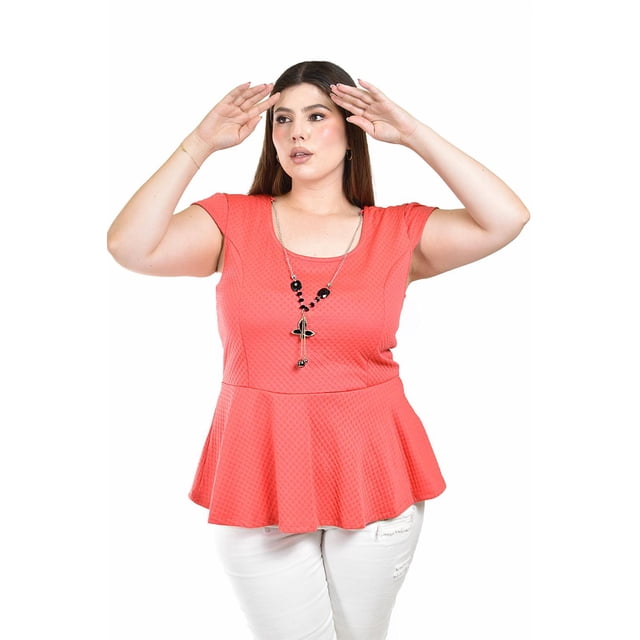 Blusa peplum con collar Roman Fashion /Tallas Extras, 1038 (Coral) coral 42