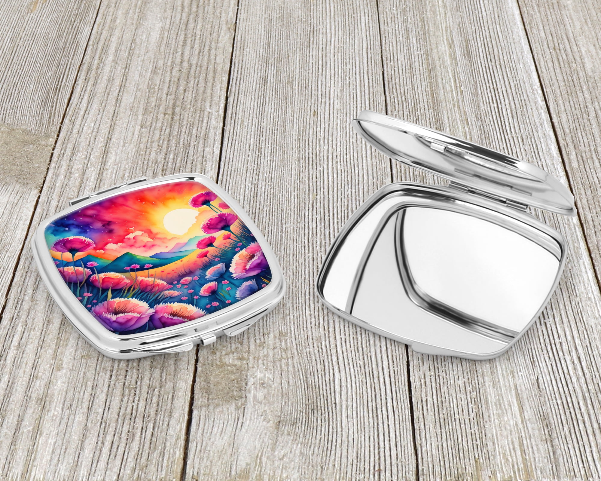 Colorful Dianthus Compact Mirror 2.75 in x 3 in