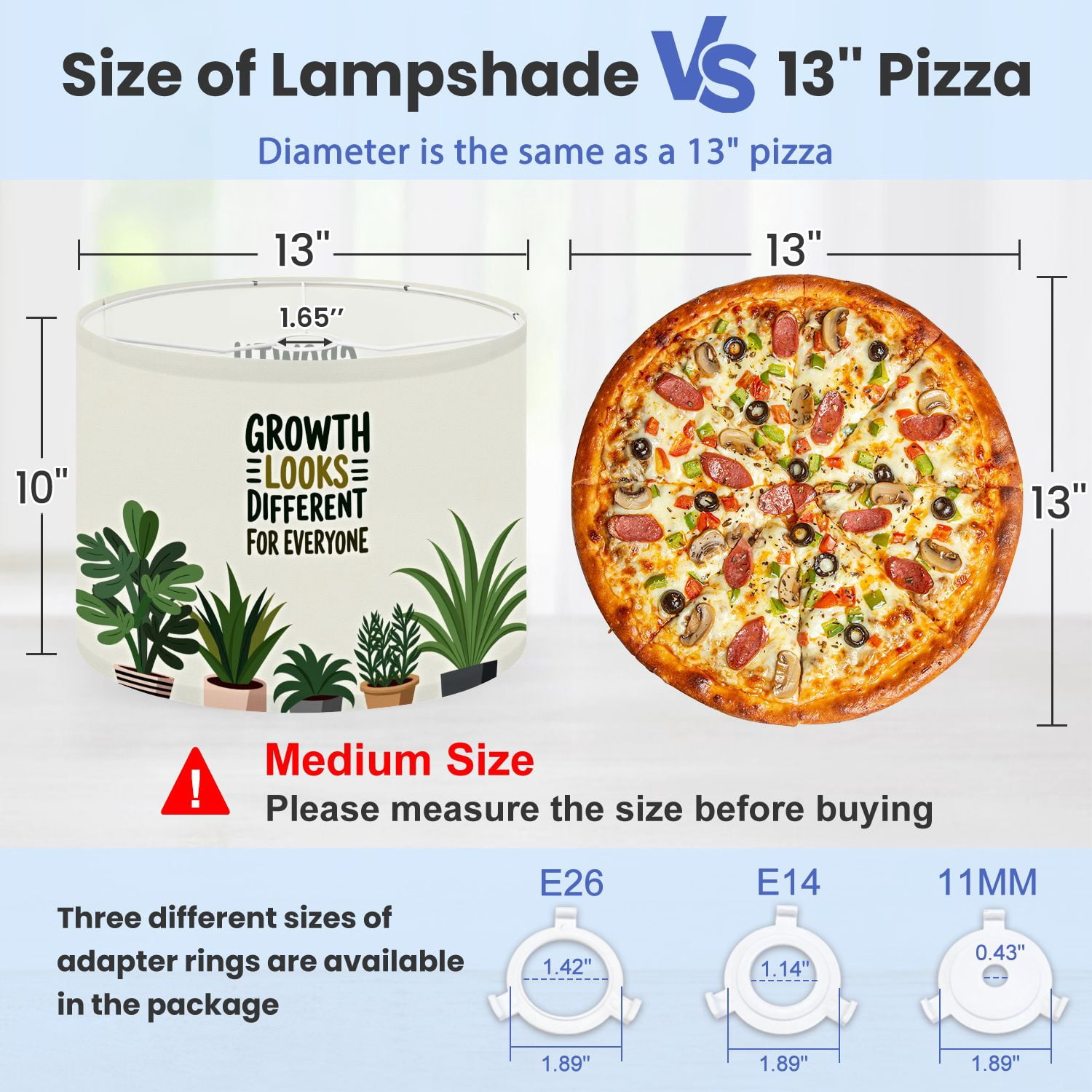 Linen Drum Lampshades Mental Health Growth Looks Different For Everyone Plants Potted Green 13"x13"x10" Light Shade for Table Lamps Floor Lamp Shades Lampshade Replacement Assembly Required