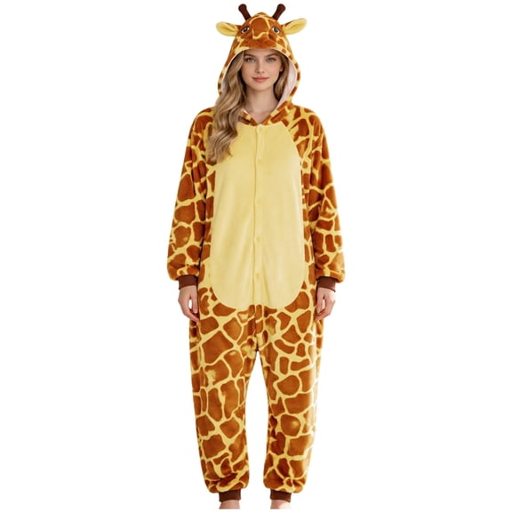 DHFJKG Unisex Adult Giraffe Onesie Pajamas Plush One Piece Halloween Sleepwear Homewear