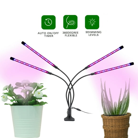 Lámpara de cultivo para plantas, nueva lámpara de 4 cabezales, temporizador de encendido y apagado automático, luz LED para plántulas, suculentas y orquídeas.