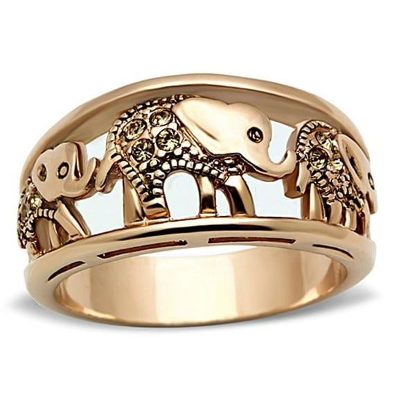 Womens Rose Gold Elephants Ring Anillo Para Mujer 316L Stainless Steel Ring with Top Grade Crystal in Citrine Yellow Latina