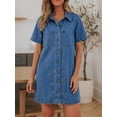 thumbnail image 3 of EMMIOL Women's Button Down Denim Dress Short Sleeve Babydoll Mini Jean Shirt Dress Fall Casual Trendy Outfit, 3 of 7