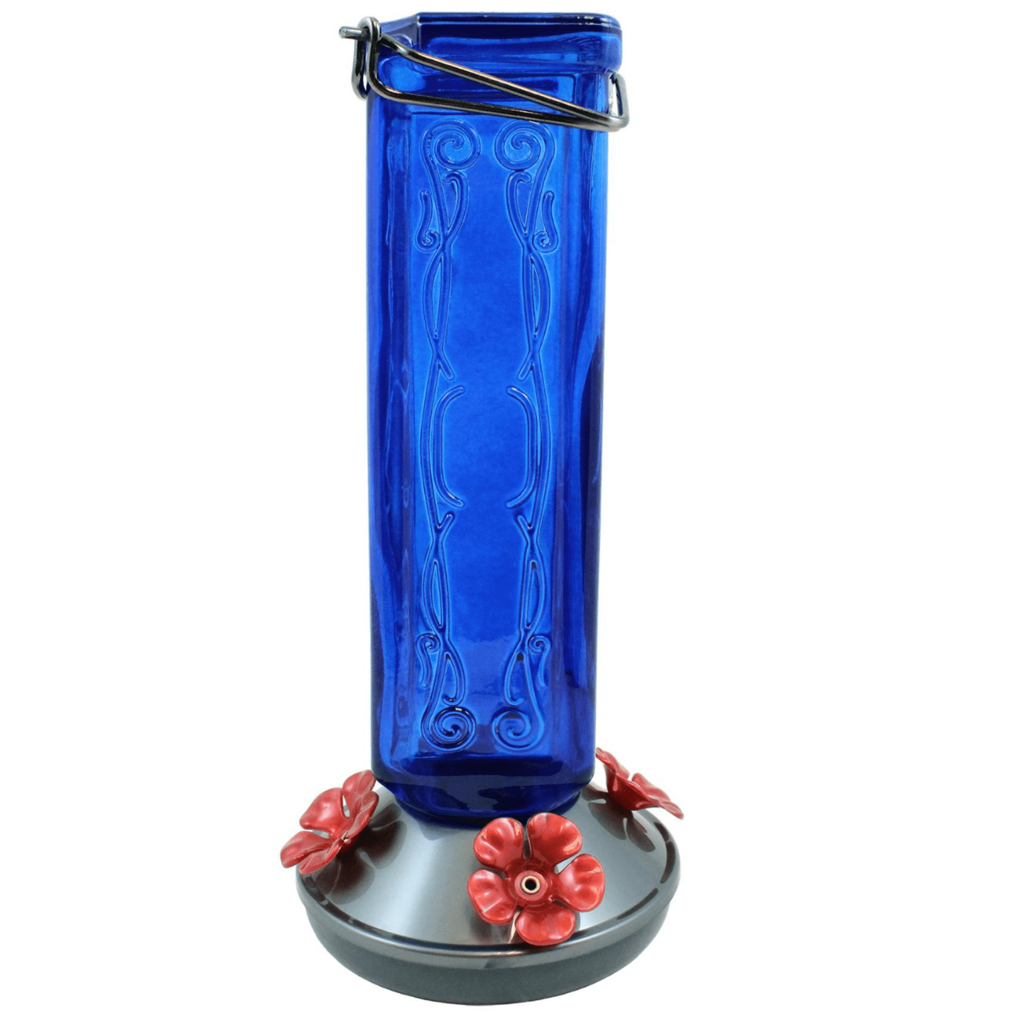 More Birds Kristina Blue Glass Hummingbird Feeder, 4 Feeding Ports, 19