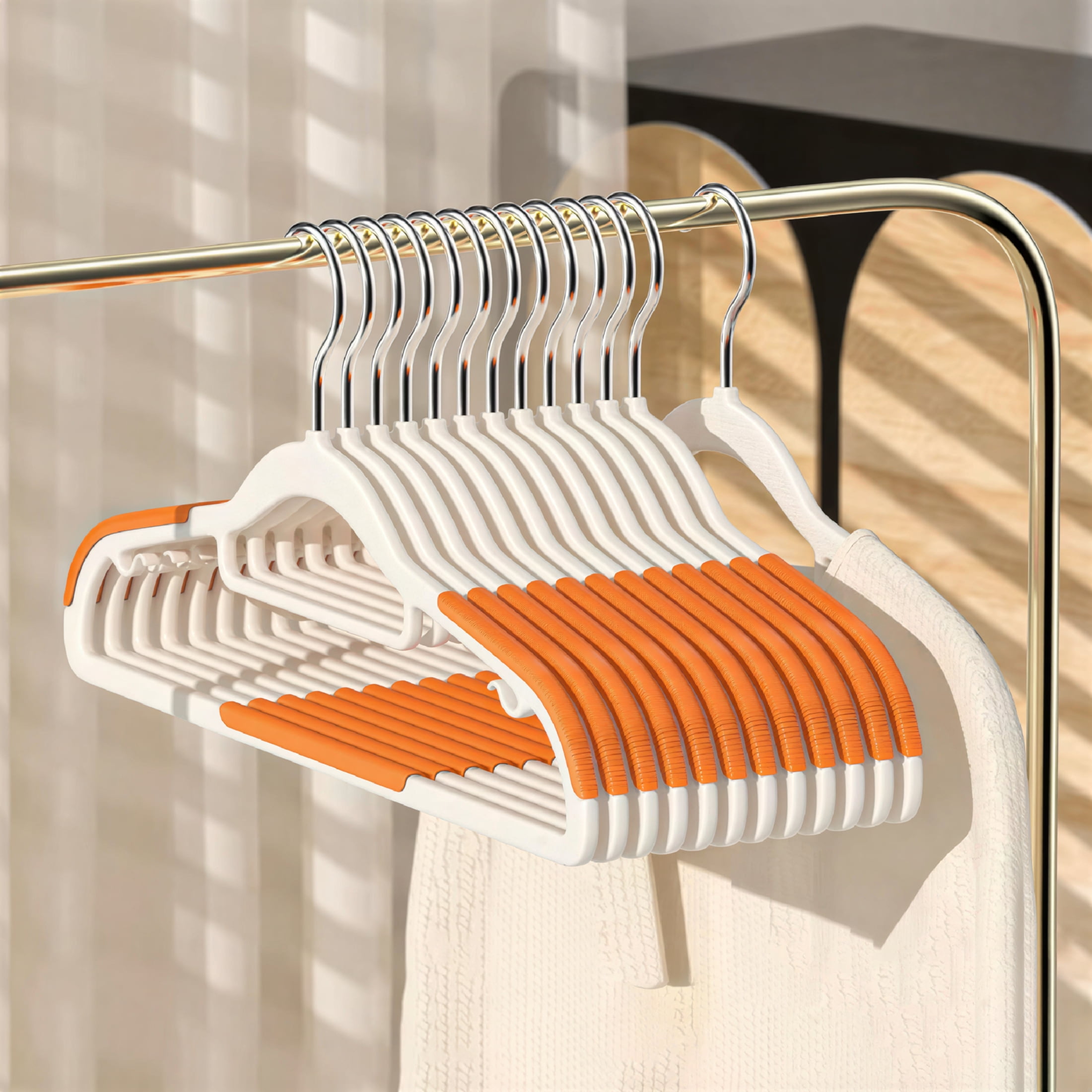 LAMIRO 12 Pack Slim Plastic Clothes Hangers with Rubberized Non-Slip Grip for Wardrobe,Coat Hangers for Hanging Women/Men Clothes