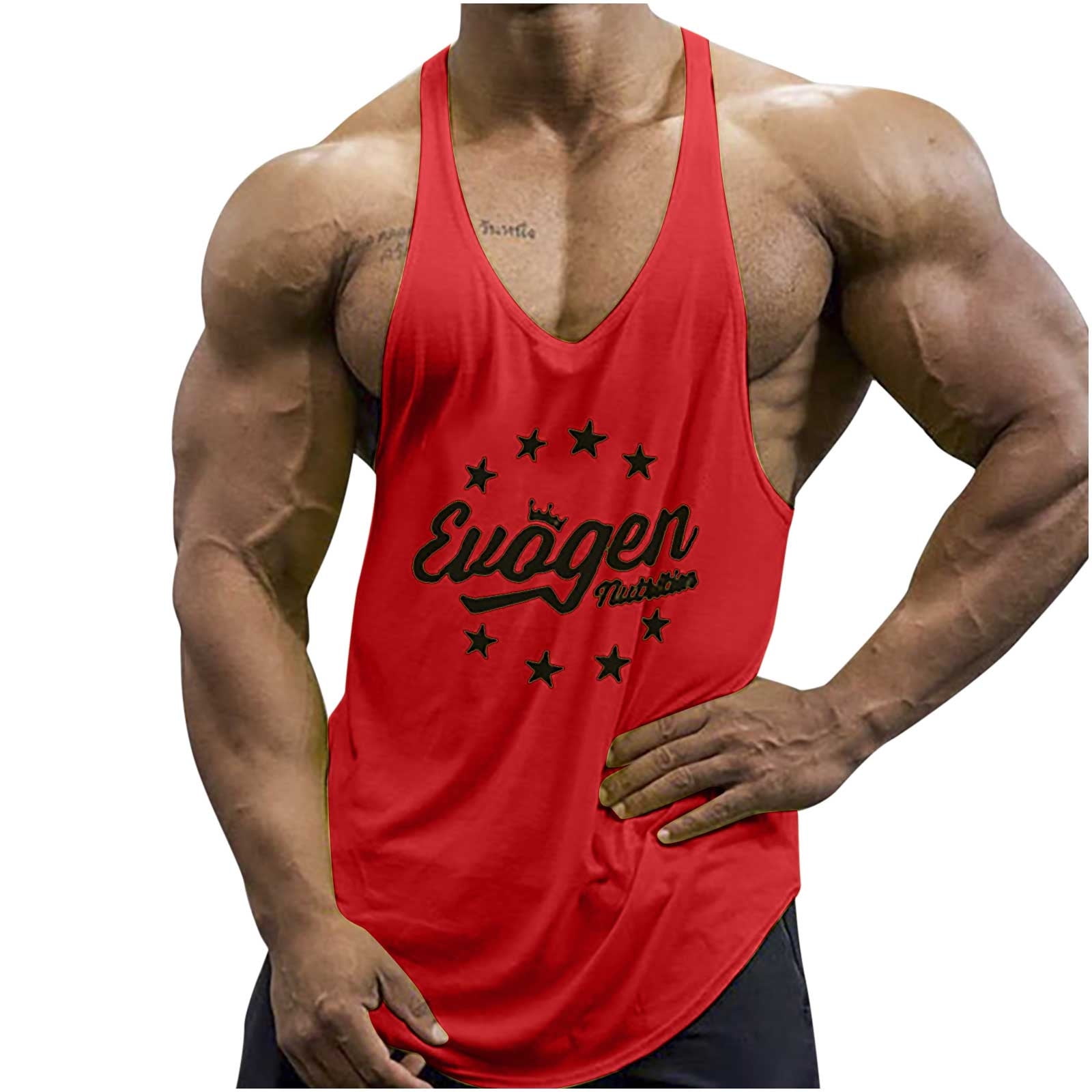 MUSCLE ALIVE Mens Bodybuilding Stringer Tank Tops Cotton Racerback Arch Hem  Red Color Size S (Color: Red, Tamaño: Small)