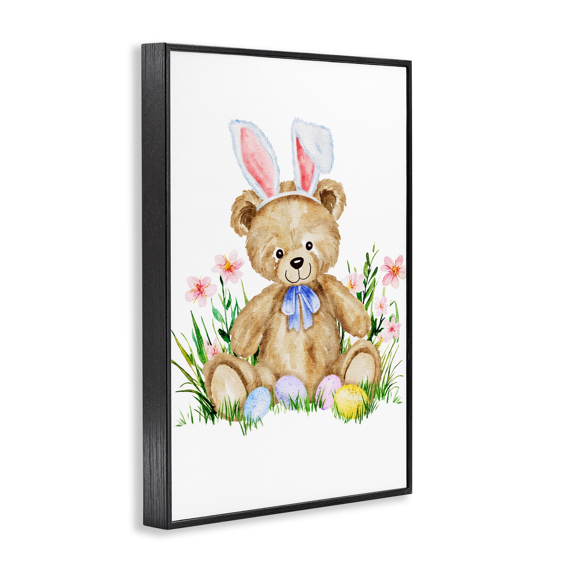 Springy Easter Teddy Bear Black Framed Giclee Art, design by Amy Hall