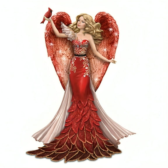 The Hamilton Collection Wings of Peace Figurine Serene Angel Sculpture with Iridescent Wings Hand-Etched Details and Vibrant Cardinal Companion by Nene Thomas 7-inches