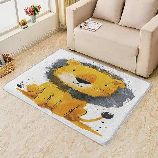 Cartoon Lion Area Rug 2x3, Cute Animal Rugs for Entryway Bedroom Living Room, Cartoon Cute Animal Indoor Door Mat, Machine Washable Rug, Non Slip Soft Low Pile Home Decor Carpet 8i&-62