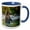 Blue/White, variant on 3drose, Alaska, Lake Clark. Grizzly Bear Stands up in the Water., 11oz Two-tone Black Mug