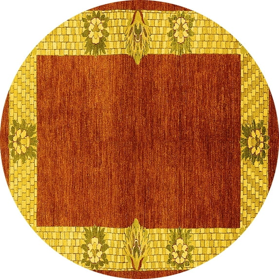 Ahgly Company Indoor Round Oriental Yellow Industrial Area Rugs, 4' Round