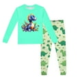 thumbnail image 2 of Pyjama Bebe Garcon Pyjama pour Enfants Imprimé Dinosaure Col Rond Manches Longues Haut Pantalon Ensemble de Pyjama 2 Pcs Printemps Automne Pyjama pour Tout-Petits Vert Menthe 4 Ans-5 Ans, 2 of 5