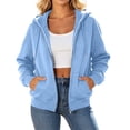 thumbnail image 3 of Essentials Hoodie Hzzrkos Fashion Women's Casual Comfortable Solid Full-Zip Hoodie Drawstring Long Sleeve Pockets Hooded Sweatshirt Coat Army Green L, 3 of 7