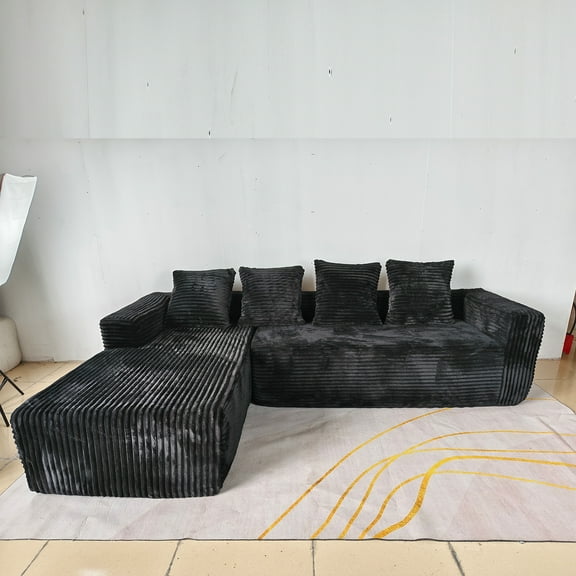 Miniyam Modular Sectional Sofa with Deep Seat, Cloud L-Shape Sofa Couch with Chaise, Modular Upholstered Couches for Living Room Bedroom (Black, Left Sitting Chaise)