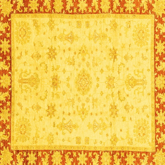 Ahgly Company Indoor Square Oriental Yellow Traditional Area Rugs, 8' Square