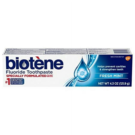 Biotene Fluoride Toothpaste for Dry Mouth Symptoms, Bad Breath Treatment and Cavity Prevention, Fresh Mint - 4.3 oz