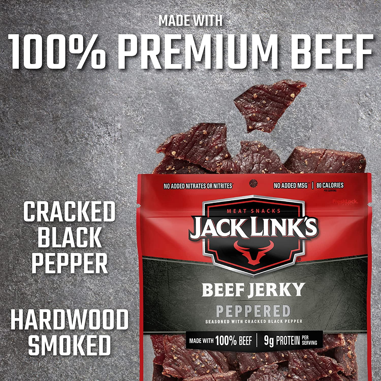 Jack Link's Beef Jerky Peppered, Meat Snack, 2.6Oz