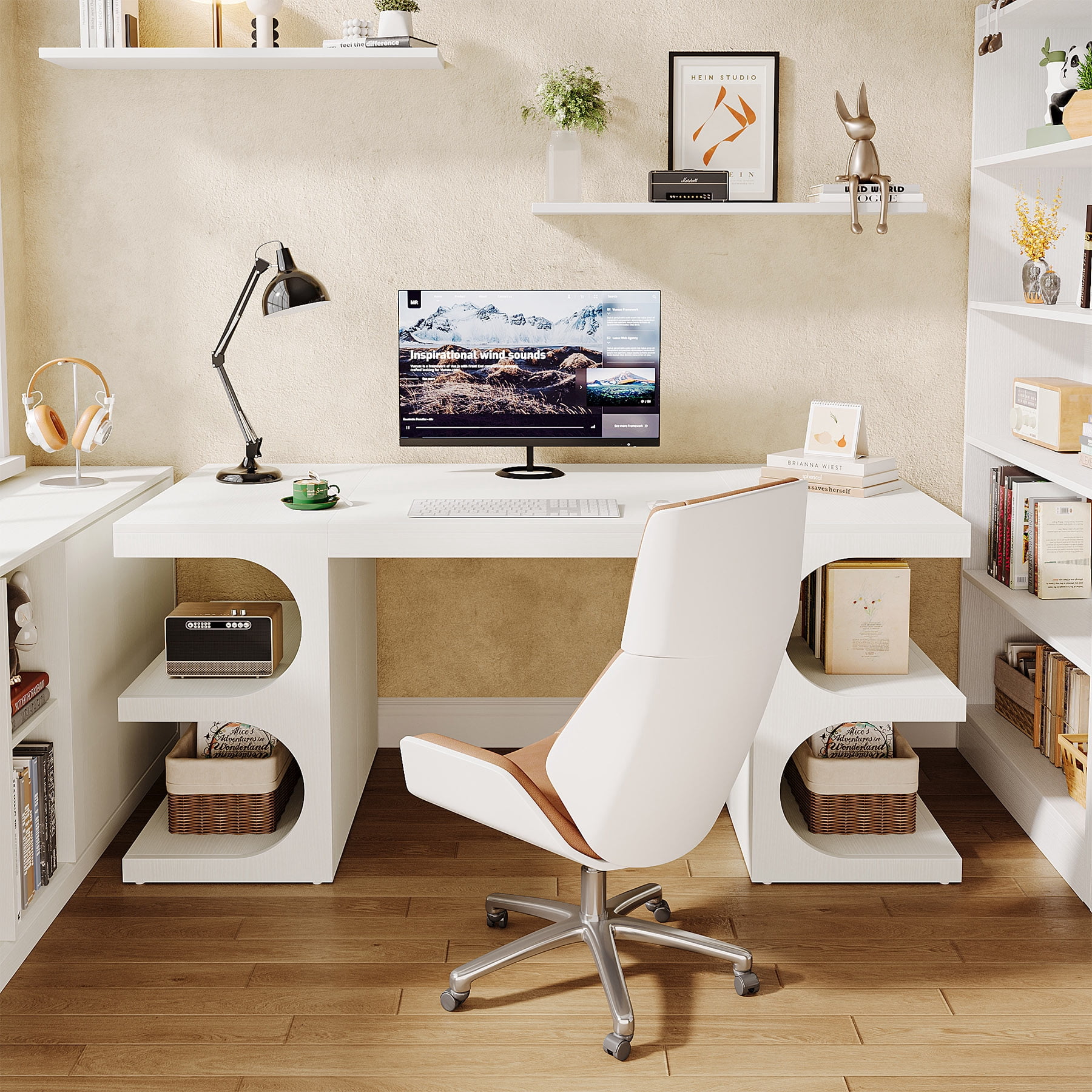 Tribesigns Wood Executive Desk, 62 Inches Computer Desk, Office Desk, Extra Long Writing Desk for Home Office (White)