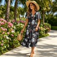 thumbnail image 5 of Boho Dresses for Women Short Sleeve Wrap V-Neck Hight Waist Sundress Casual Summer Beach Vacation Dress, 5 of 7