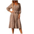 thumbnail image 1 of Falda de vestido de manga larga con estampado de cuello en V elegante bohemio para mujer a la moda Pompotops qwe13065, 1 of 8