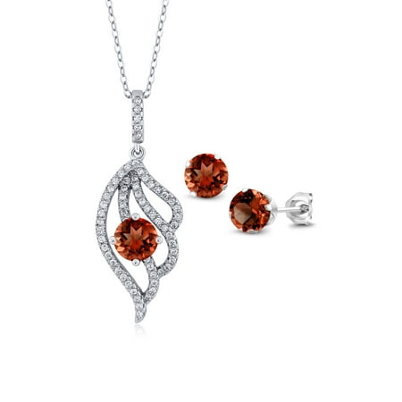 - 3.72 Ct Round Red Garnet 925 Sterling Silver Pendant Earrings Set