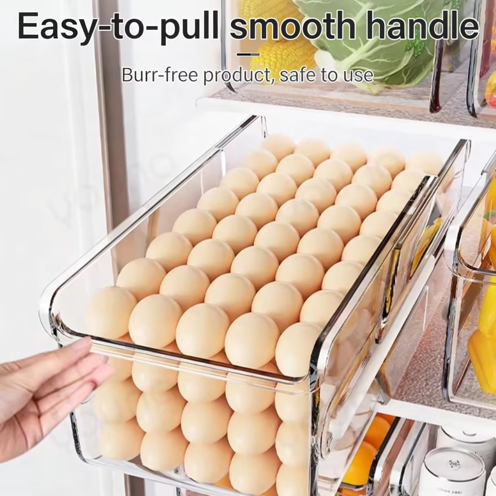 Lunxisen 3 Pcs Multi-Function Storage Organizer Kitchen Refrigerator Egg Tray Transparent Double-Layer Drawer Freshness Box for Food Organization