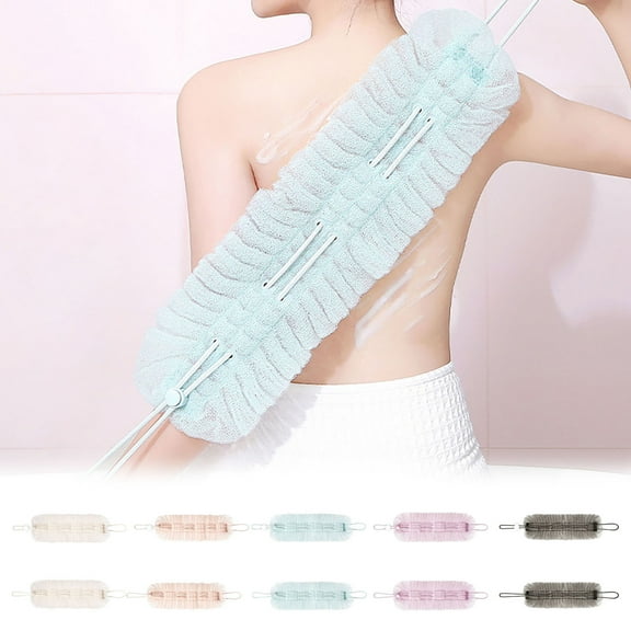 2-in-1 Shower Pouf Exfoliating Loofah Sponge Mesh Bath Washcloth for Men/Women, Long Handle Back Scrubber for Shower Bath (Retractable & Reusable)