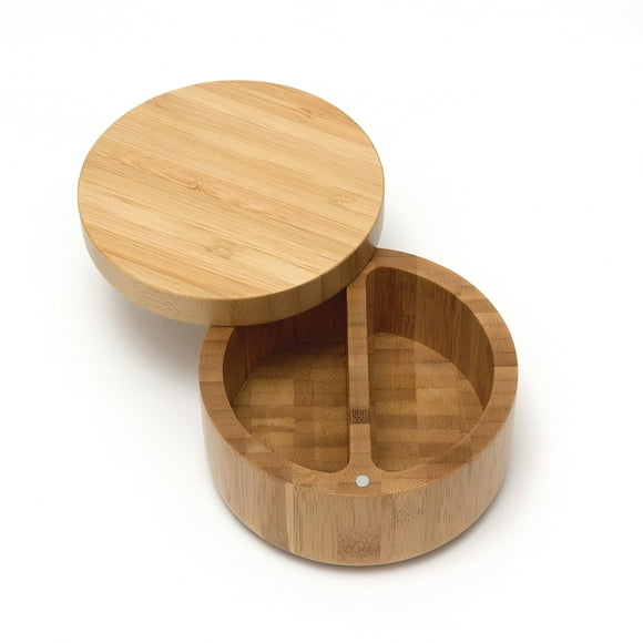 Lipper International 8839 Caja De Especias Dividida En Madera De Bambú Con Cubierta Giratoria, 4,75 Pulgadas De Diámetro X 2,75 Pulgadas De Altura