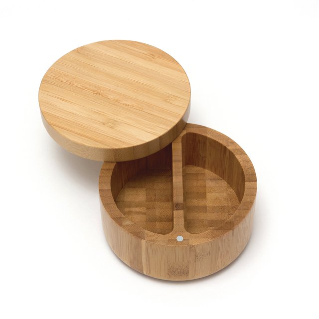 Lipper International 8839 Caja De Especias Dividida En Madera De Bambú Con Cubierta Giratoria, 4,75 Pulgadas De Diámetro X 2,75 Pulgadas De Altura