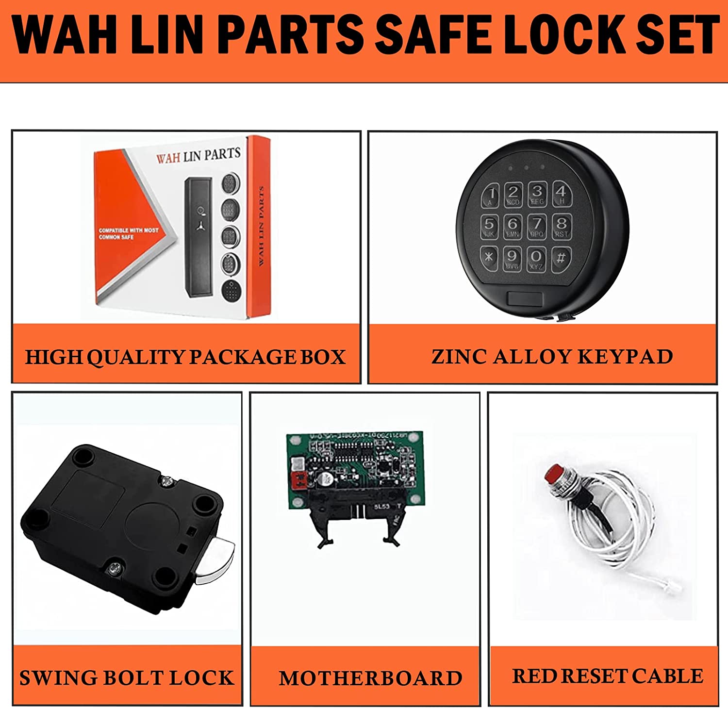 WAH LIN PARTS Gun Safe Lock Replacement with SwingBolt, Black Keypad Electronic Safe Lock for Gun Safe and Strong Vaults Door