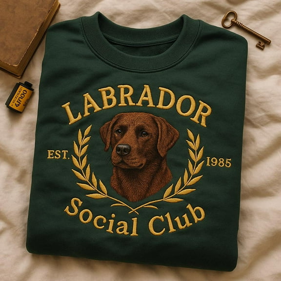 Labrador Social Club Embroidered Sweatshirt, Dog Mom Gift, Lab Dad Sweater, Chocolate Lab Shirt, Retriever Crewneck