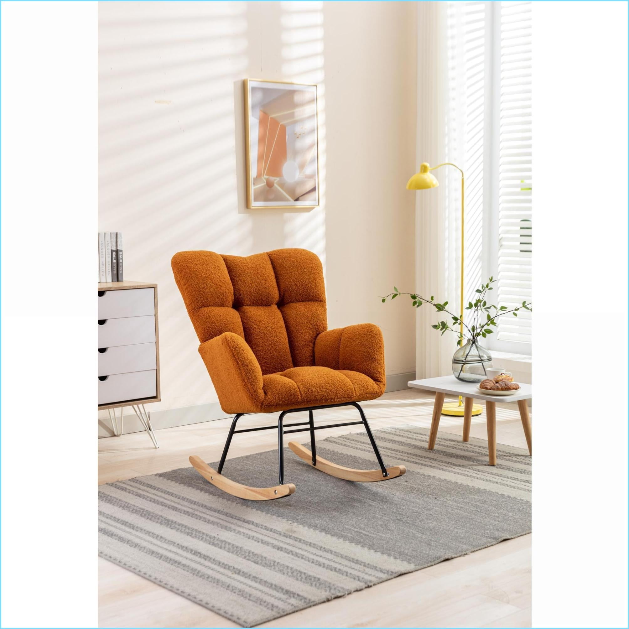 Rocking Glider Chair, Caramel Teddy Fabric Nursery & Living Room Chair | Teddy | Foam