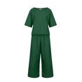 thumbnail image 5 of 2 Piece Outfits for Women Summer Cotton Linen Sets Lounge Solid 3/4 Sleeve Embroidered Top Matching Causal Wide Leg Pants, 2XL, 5 of 7