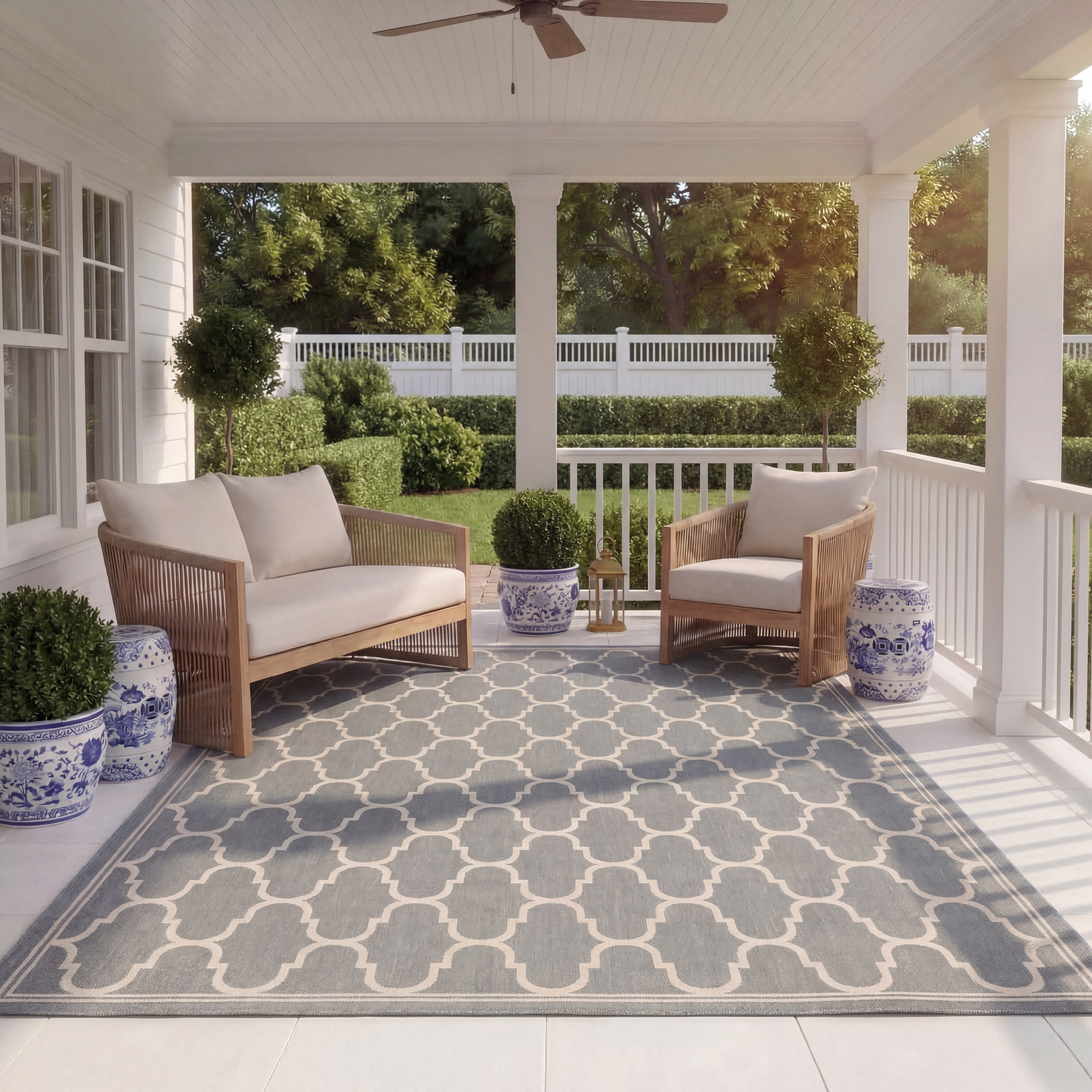 SAFAVIEH Courtyard Eustacia Geometric Trellis Indoor/Outdoor Area Rug Anthracite/Beige, 6'7" x 9'6"
