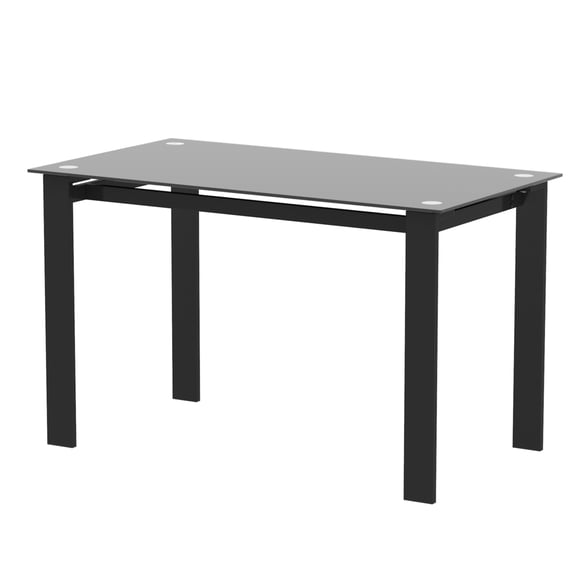 JERFIT Modern Glass Dining Table for 4, Rectangular Kitchen Table with Metal Legs, Small Space Black Tempered Glass Desk for Living Room, Breakfast Nook