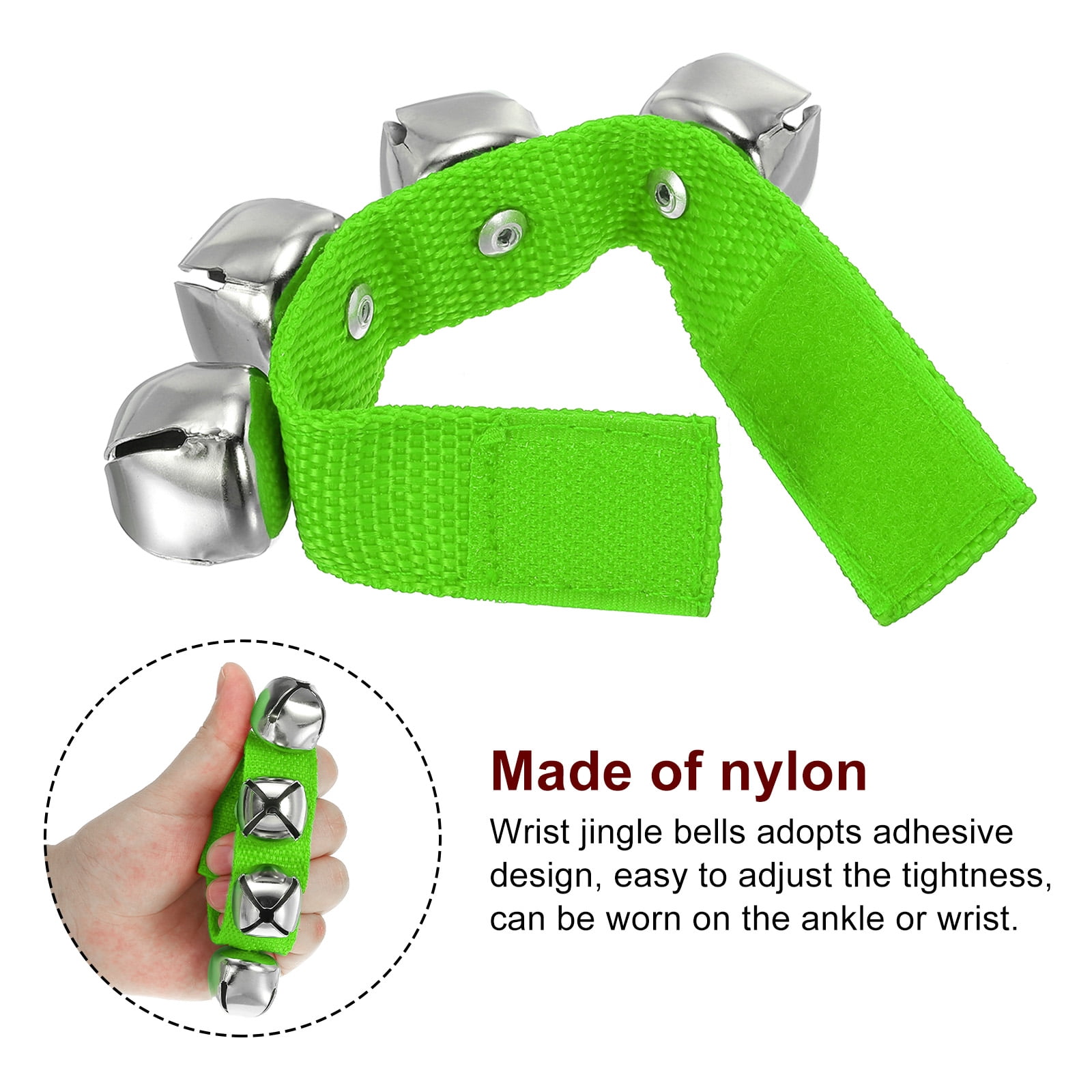 8pcs Wrist Bells, Jingle Bells Ankle Bells Percussion Instruments Musical Rhythm Band 4 Silver Bells, Dark Light Green