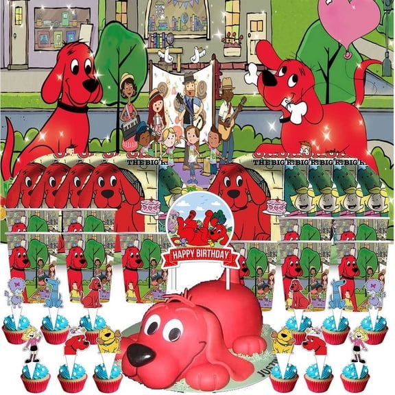 Clifford the Big Red Dog Birthday Cups Party Supplies Decor Backdrop Paper Plates Fans Decorations Banner
