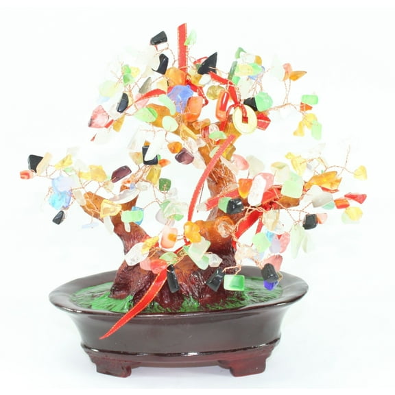 Feng Shui Colorful Gem Stones Money Fortune Tree Bonsai Home Decor Wealth Blessing Gift US Seller