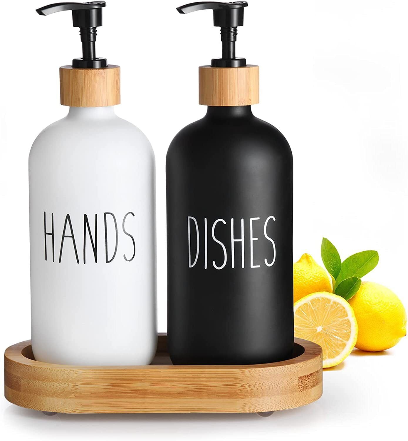 Glass Soap Dispenser Set, Contains Glass Hand Soap Dispenser and Glass