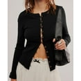 thumbnail image 2 of Womens Slim Fitted Cropped Cardigan Cardigan Long Sleeve Y2K Ribbed Button Down Shirts, 2 of 3