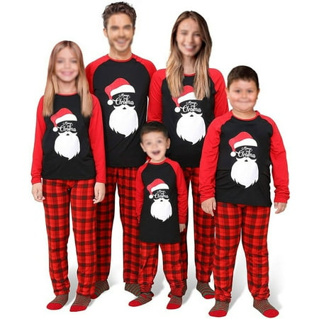 

Family Matching Christmas Pjs Set for Adult Kids Baby Santa Clause pattern Tops Plaid Pants 2Pcs Sleepwear