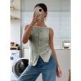 thumbnail image 3 of Womens Button Down Tank Top Summer Sleeveless Square Neck Going Out Tops Casual Cropped Vest Green L, 3 of 5