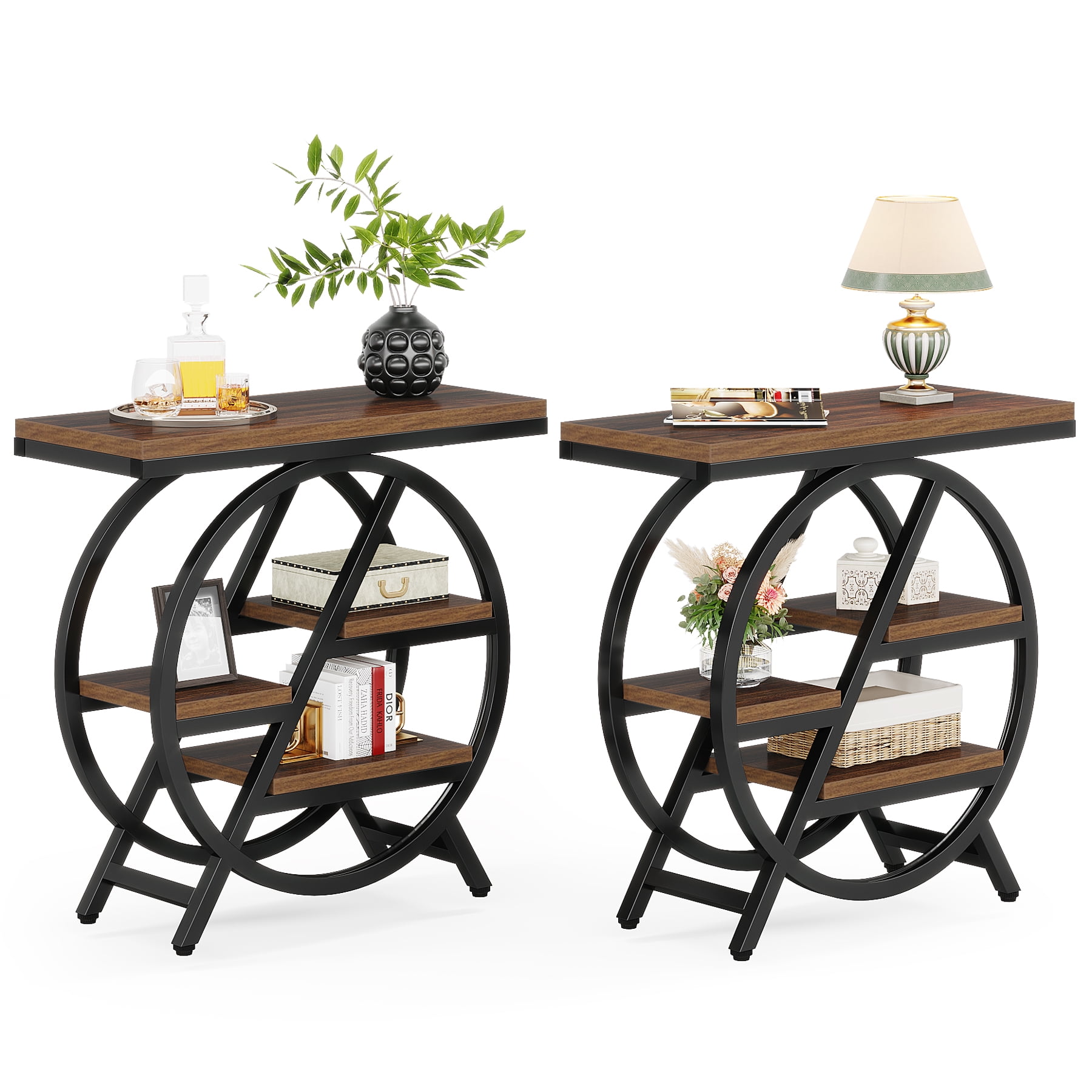 Fnova End Table Modern Wood Narrow Farmhouse Side Tables with Storage Shelf for Living Room, Bedroom, Nightstand