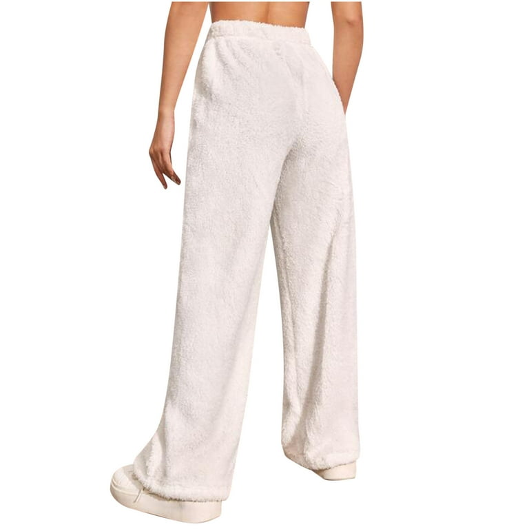 AherBiu Winter Fleece Pants for Women Fuzzy Pajamas Elastic Waist